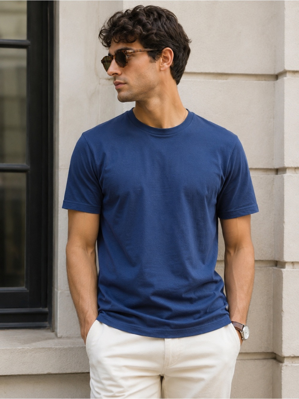 Olliver Grey Italy Blue‎ Cotton Tee Shirt Mens Medium Luxury Minimalist Top